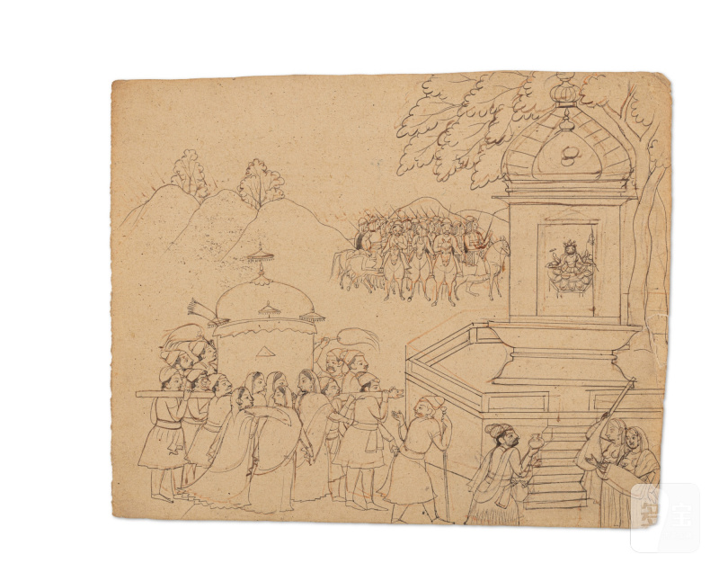 A group of nineteen drawings depicting the abduction of Rukmini by Krishna, India, Guler or Kangra, Late 18th / Early 19th century